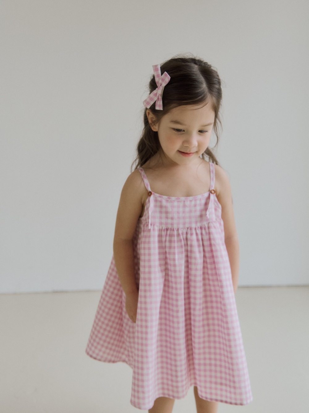 Girls' Pink Gingham Sundress - Spaghetti Strap Dress Korean Brand